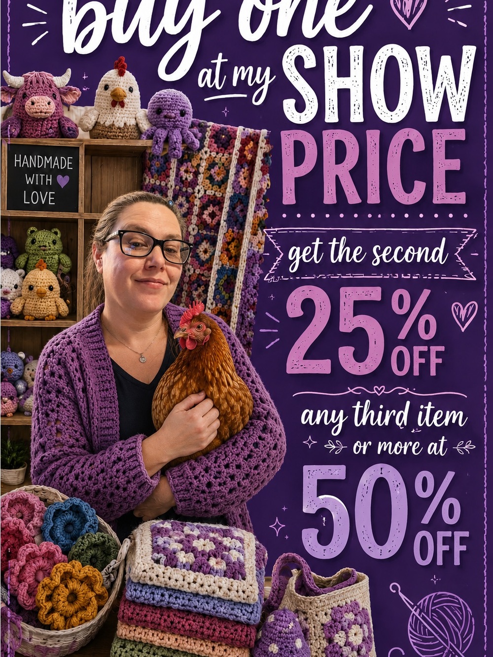 SALE!! Buy 1 at my show price get 25% off 2nd 50% off 3rd. Equal or lesser value
